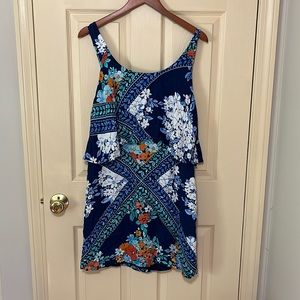 Maeve (Anthro brand) gauzy tiered blue and orange floral dress, sz 12